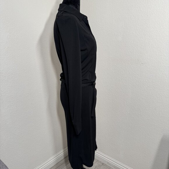 Kenneth Cole Black Button-Down Dress With Belt Long Sleeve Size Medium 100% Poly - Picture 3 of 6